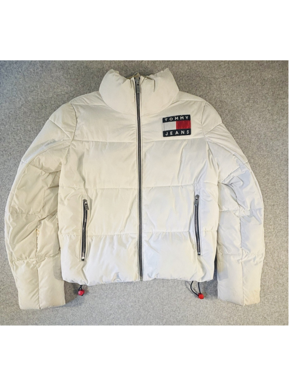 Tommy Jeans Women’s White Flag Logo Puffer Jacket Size Small S Full Zip